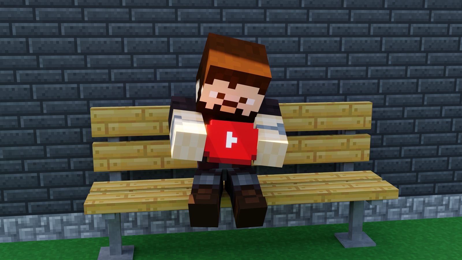 A Pixel Royale 3D creator sitting on a bench