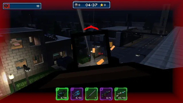 Scoping a target across the streets of Pixel Manor